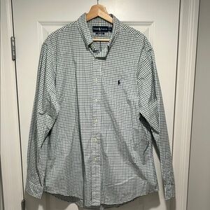 Ralph Lauren Men's Green/Blue and White Plaid Shirt
